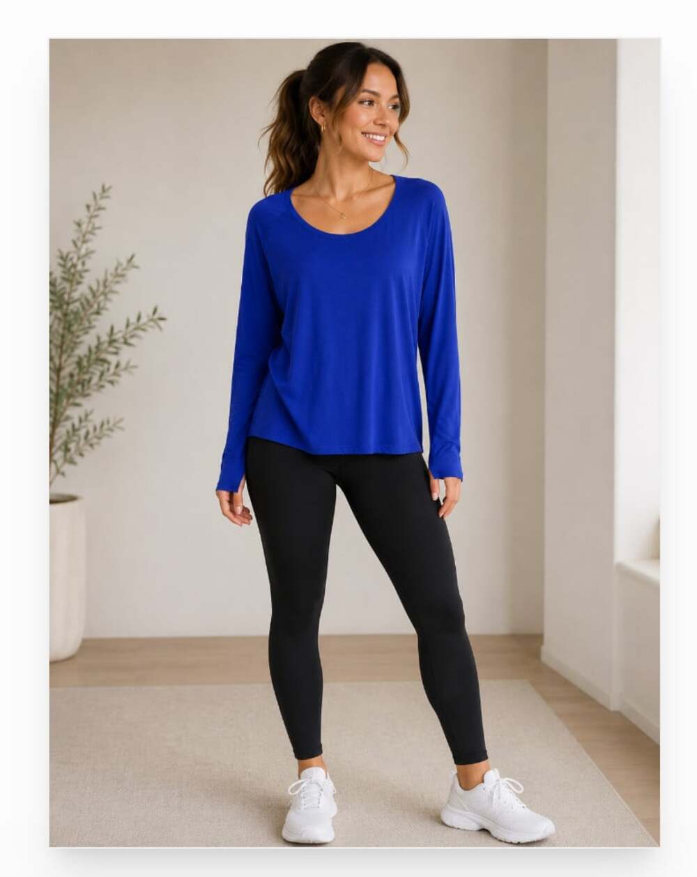 Alo Yoga Shirt Womens Large Blue Long Sleeve Scoop Neck Lightweight Athletic